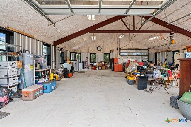 garage featuring water heater