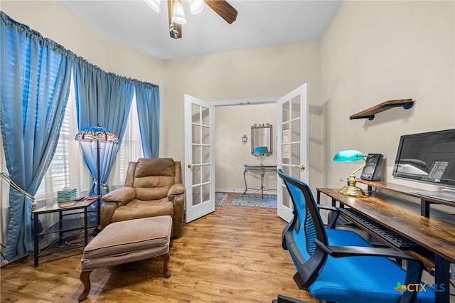 4105 Whispering Oaks, Temple, TX 76504 - home office featuring french doors, wood finished floors, and a ceiling fan