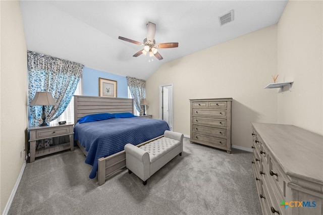 4105 Whispering Oaks, Temple, TX 76504 - bedroom featuring light colored carpet, vaulted ceiling, and a ceiling fan