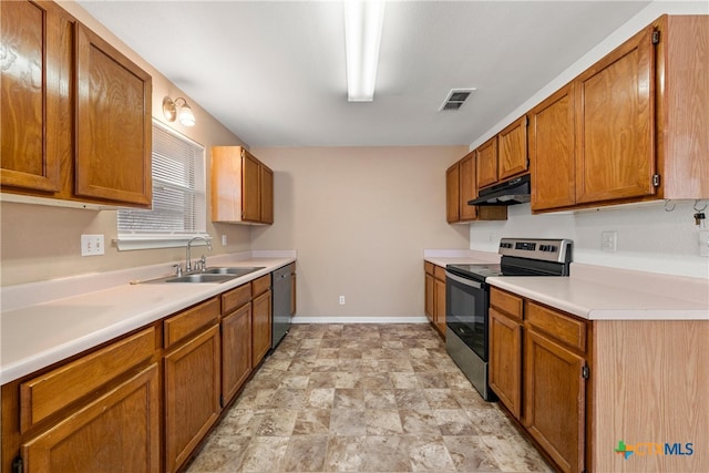 kitchen with sink and appliances with stainless steel finishes