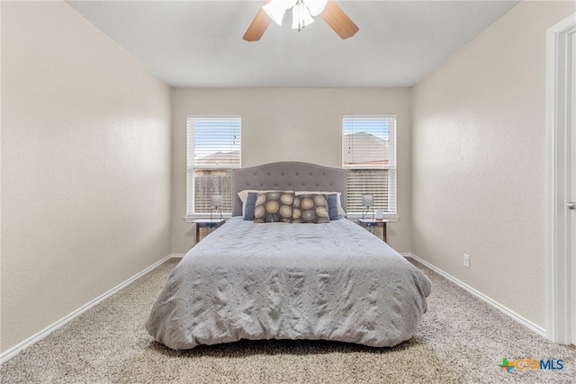 bedroom featuring carpet and ceiling fan