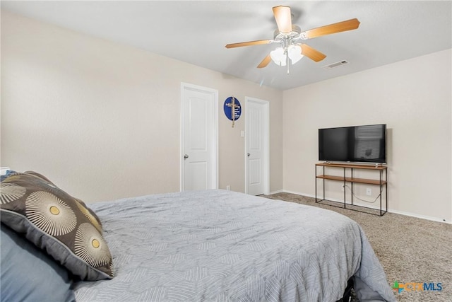 bedroom with carpet floors and ceiling fan