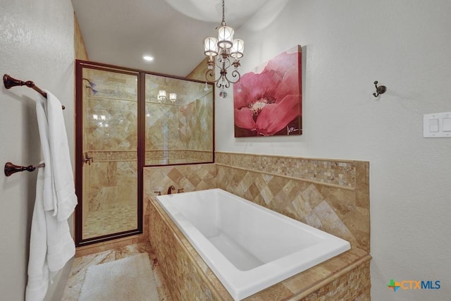 1746 Stagecoach Dr, Canyon Lake, TX 78133 - bathroom featuring a stall shower, a garden tub, and recessed lighting