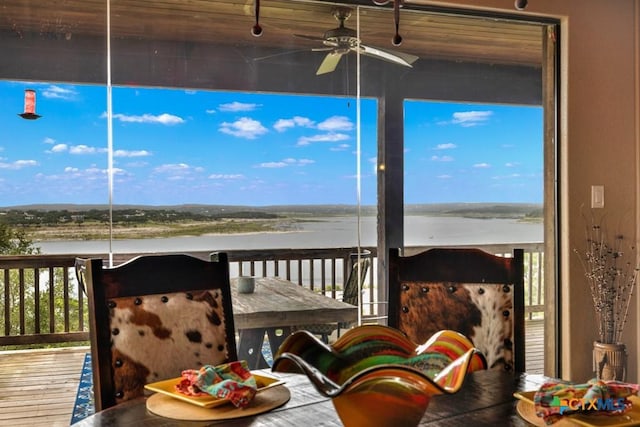1746 Stagecoach Dr, Canyon Lake, TX 78133 - deck with a water view and a ceiling fan