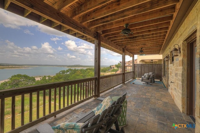 1746 Stagecoach Dr, Canyon Lake, TX 78133 - view of patio with a ceiling fan and a water view