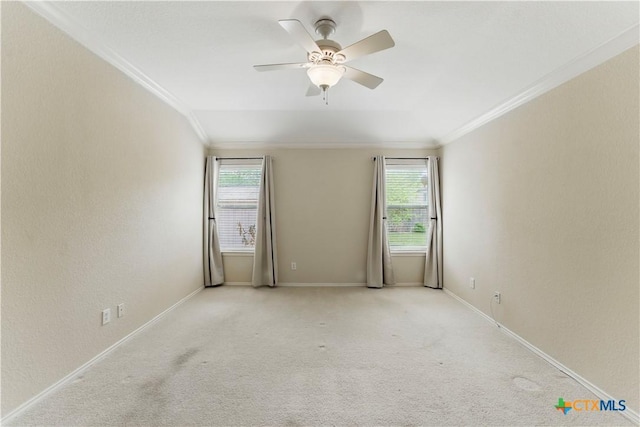 1711 Kelly Ct, New Braunfels, TX 78130 - spare room featuring ornamental molding, a ceiling fan, and carpet flooring