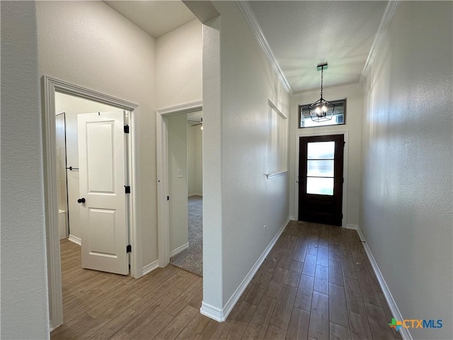 505 Magnolia Dr, Troy, TX 76571 - foyer entrance featuring wood finished floors, baseboards, and ornamental molding