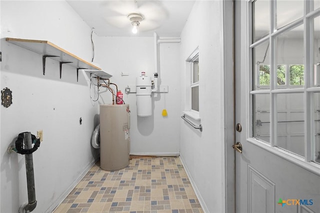 408 Royal Oak Dr, Victoria, TX 77905 - clothes washing area featuring electric water heater and baseboards