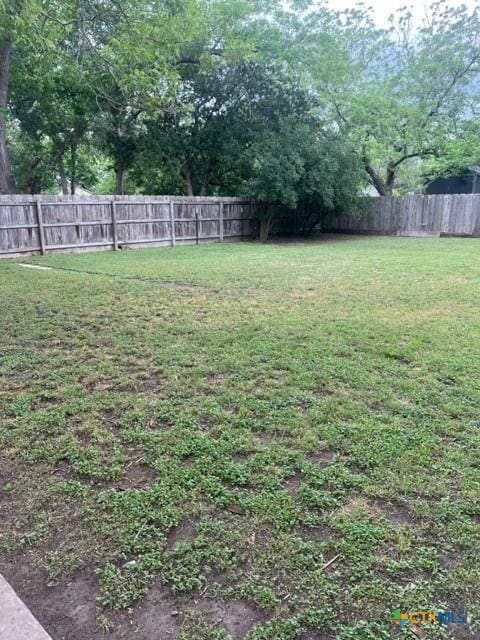 view of yard with a fenced backyard