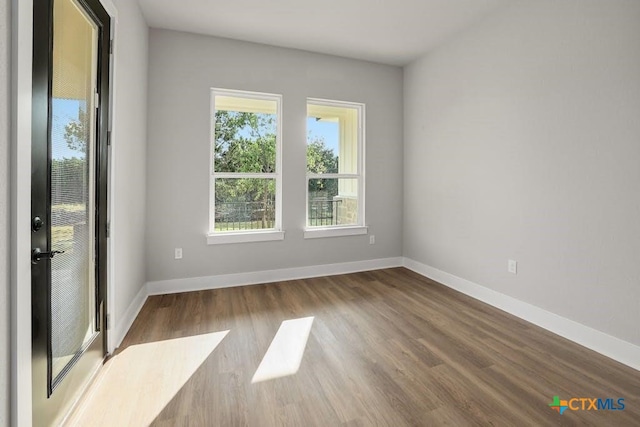 spare room featuring a wealth of natural light and hardwood / wood-style floors