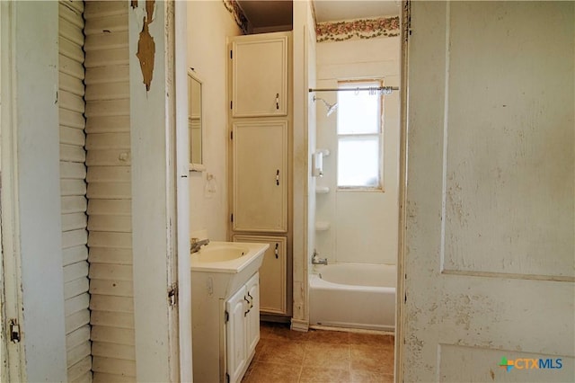 bathroom featuring tile patterned floors, shower / washtub combination, and vanity