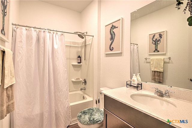 full bathroom featuring shower / bath combo and vanity