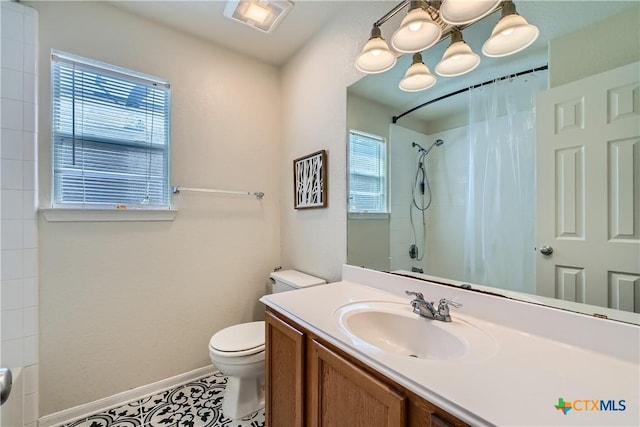 10122 Divine Breeze, San Antonio, TX 78251 - full bath featuring a chandelier, a shower with shower curtain, vanity, and tile patterned floors