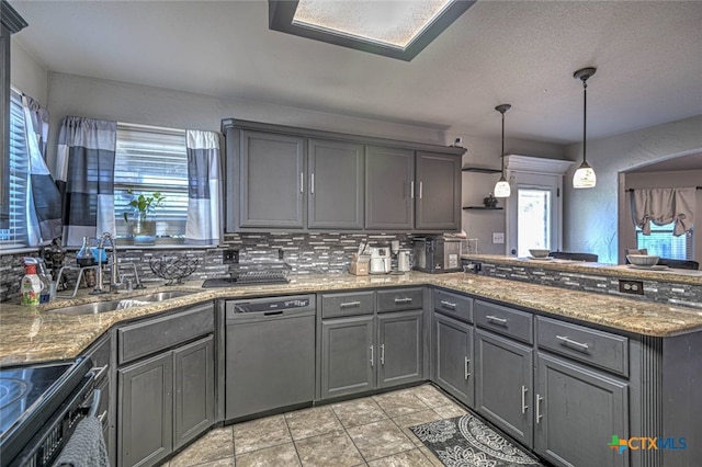 kitchen featuring dishwasher, backsplash, sink, and plenty of natural light