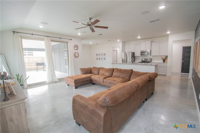 living room with ceiling fan