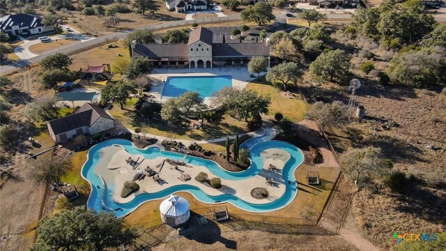 1123 Vintage Way, New Braunfels, TX 78132 - aerial overview of property's location featuring a pool area