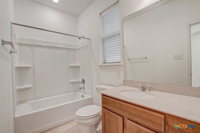 full bathroom with vanity, tile patterned floors, shower / bathtub combination, and toilet