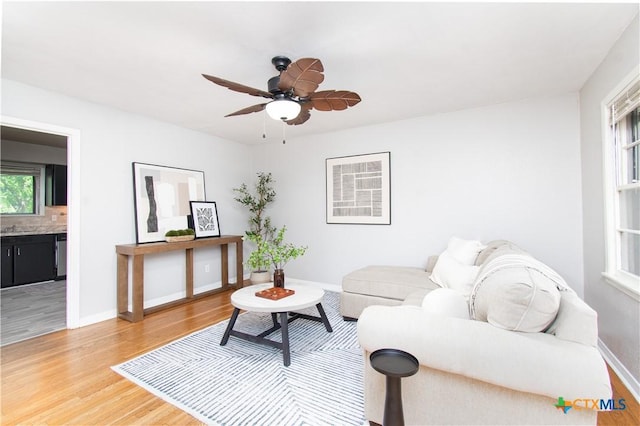 1902 S 41st St, Temple, TX 76504 - living area featuring light wood-style flooring, ceiling fan, and baseboards