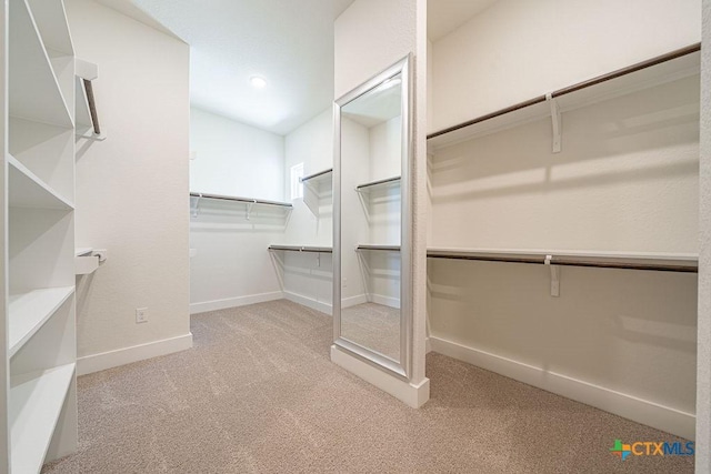 spacious closet with carpet floors and lofted ceiling