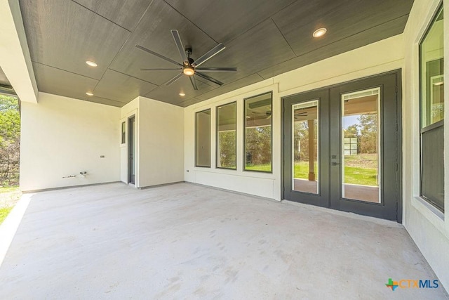 view of patio / terrace featuring french doors and ceiling fan