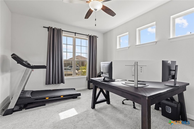 427 Bluejack Way, Hutto, TX 78634 - carpeted office space featuring a ceiling fan and baseboards