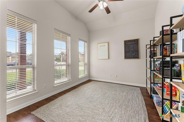 7805 Northgate Loop, Temple, TX 76502 - rec room with lofted ceiling, a ceiling fan, and dark wood-style flooring