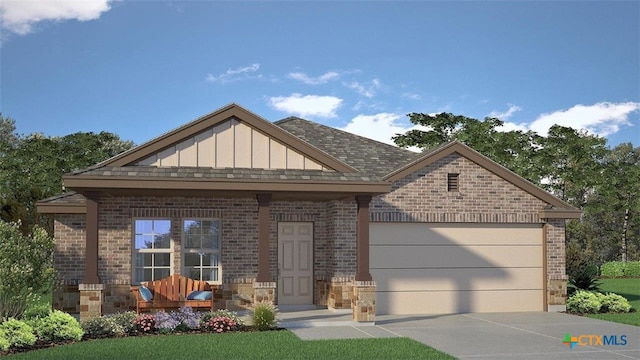 4013 Hayes Ct, Belton, TX 76513 - view of front of property featuring brick siding, an attached garage, concrete driveway, and board and batten siding