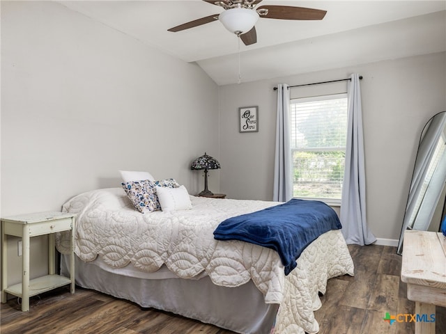 415 Brooks Mill Rd, Bertram, TX 78605 - bedroom featuring lofted ceiling, wood finished floors, and ceiling fan