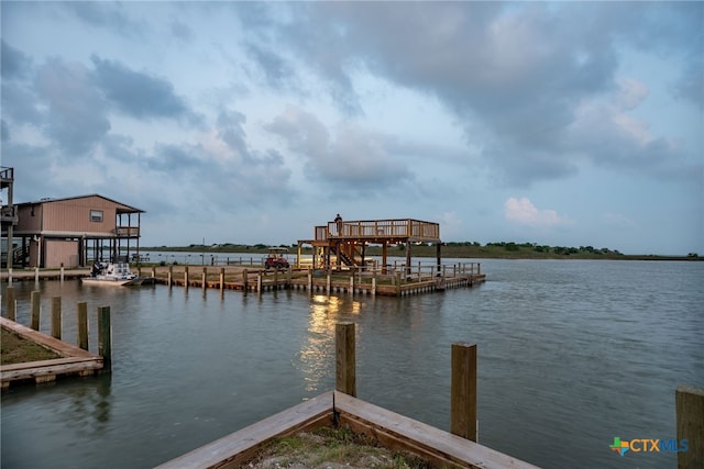 dock area with a water view