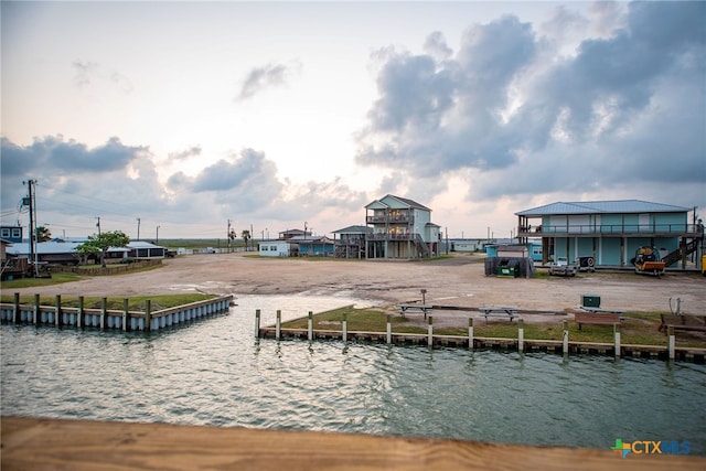 exterior space featuring a water view