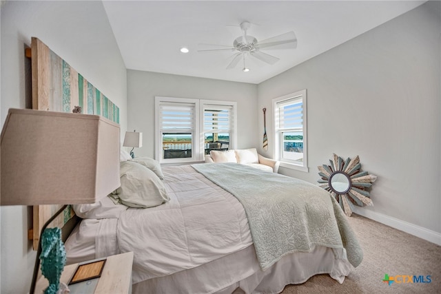 bedroom with carpet floors and ceiling fan