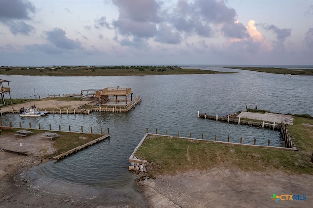 dock area featuring a water view