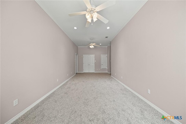2206 Pheasant Run Ln, Temple, TX 76502 - unfurnished room featuring a ceiling fan, ornamental molding, recessed lighting, and light colored carpet