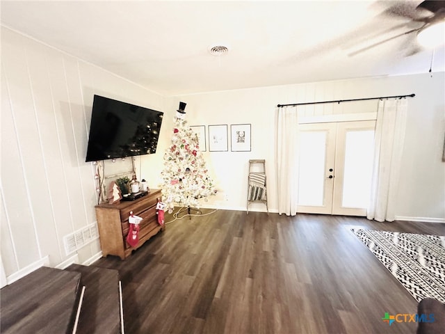 unfurnished living room with french doors and dark hardwood / wood-style floors