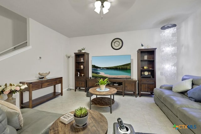 living room with a ceiling fan