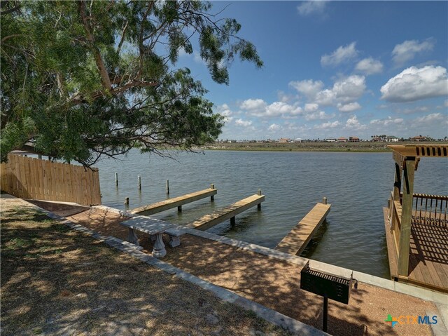 dock area featuring a water view