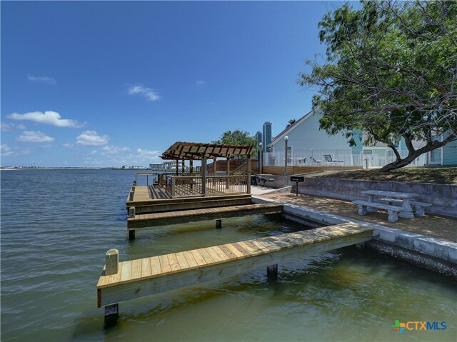 dock area with a water view