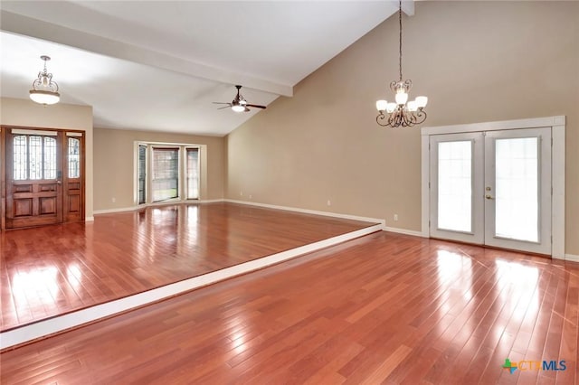 608 Chimney Rock Dr, Victoria, TX 77904 - entryway with a ceiling fan, wood finished floors, french doors, beam ceiling, and baseboards