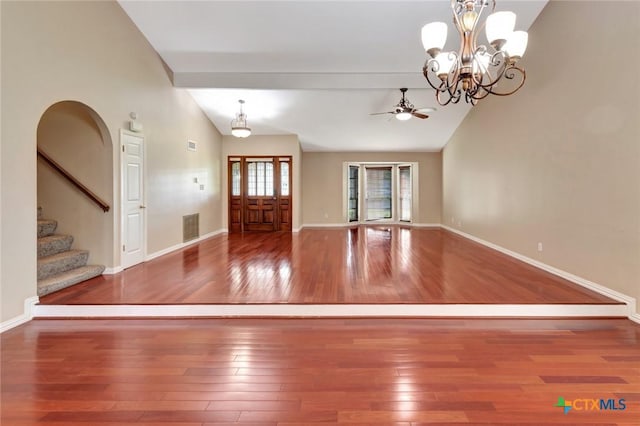 608 Chimney Rock Dr, Victoria, TX 77904 - foyer with wood finished floors, ceiling fan, and stairs