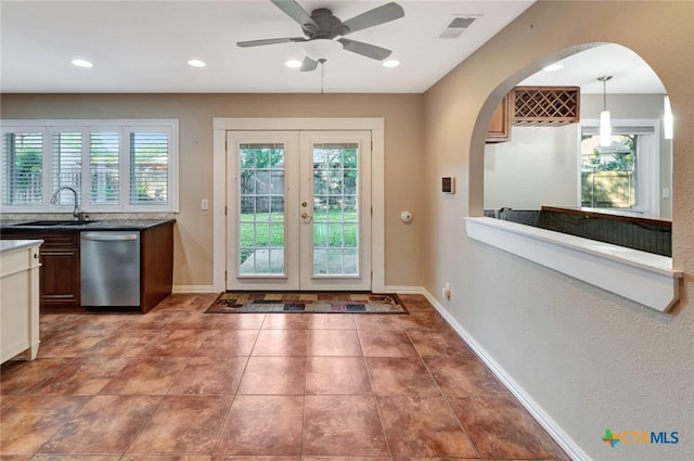 608 Chimney Rock Dr, Victoria, TX 77904 - doorway with a sink, healthy amount of natural light, recessed lighting, ceiling fan, and arched walkways