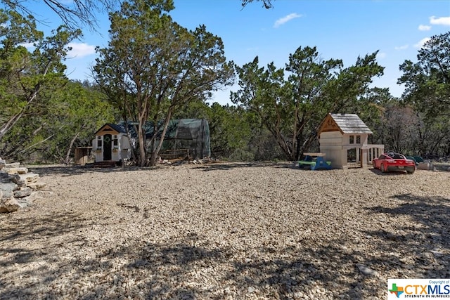 view of yard with a shed