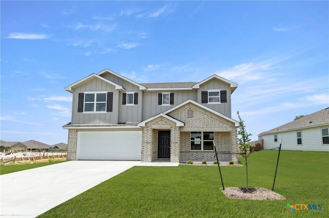 3820 Keller Rd, Temple, TX 76504 - view of front of house featuring board and batten siding, brick siding, driveway, a garage, and a front lawn