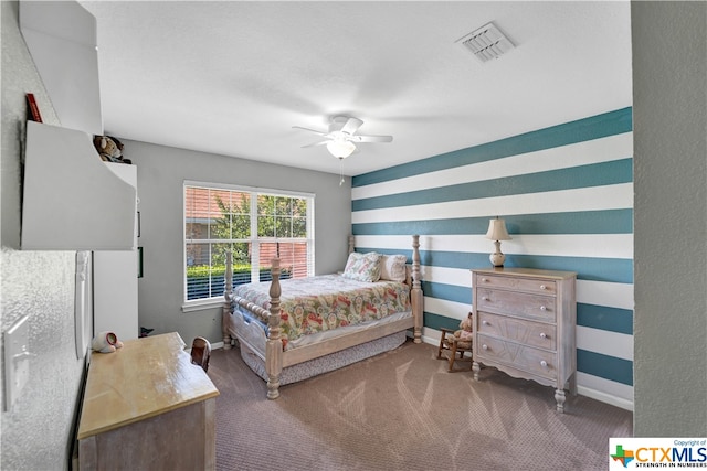 bedroom featuring carpet flooring and ceiling fan