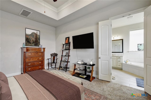 1812 Gibraltar Dr, San Marcos, TX 78666 - carpeted bedroom with ensuite bath and ornamental molding