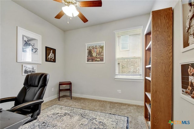 1812 Gibraltar Dr, San Marcos, TX 78666 - home office with healthy amount of natural light, carpet floors, a ceiling fan, and baseboards