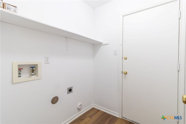 washroom with dark hardwood / wood-style flooring, washer hookup, and electric dryer hookup