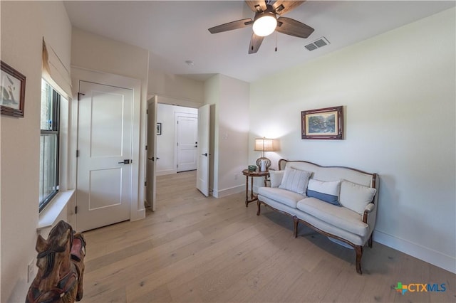 150 Panorama Dr, Wimberley, TX 78676 - sitting room featuring light wood-style flooring and a ceiling fan