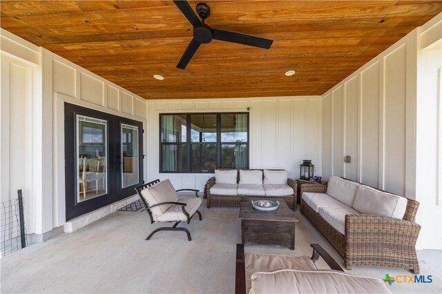 150 Panorama Dr, Wimberley, TX 78676 - view of patio / terrace with an outdoor hangout area, french doors, and ceiling fan