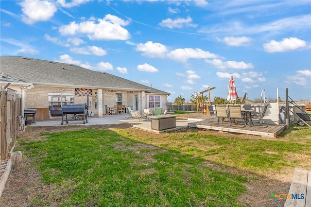 846 Thomas St, Copperas Cove, TX 76522 - view of yard with an outdoor fire pit, a patio area, a wooden deck, and outdoor dining area