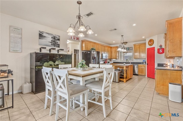 846 Thomas St, Copperas Cove, TX 76522 - dining space featuring light tile patterned floors, a chandelier, and recessed lighting